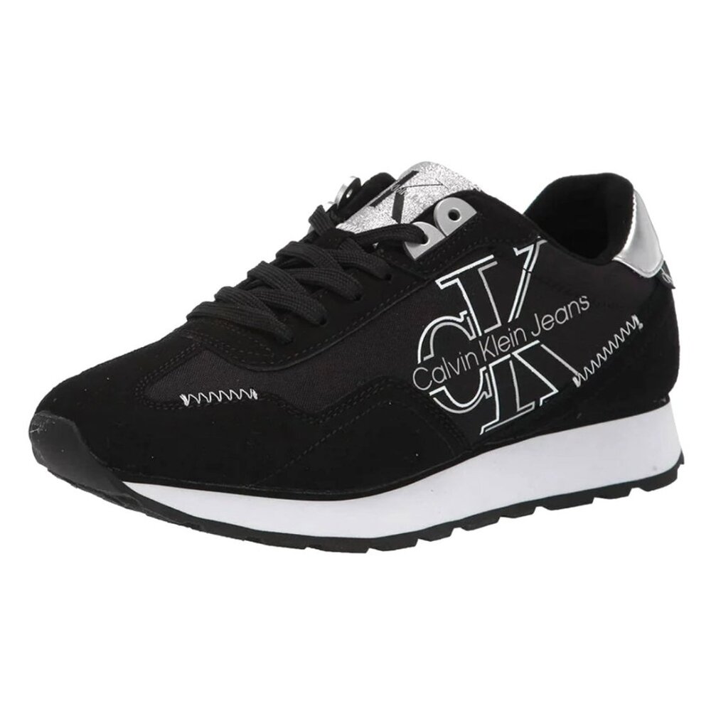 Calvin Klein EDEN Men's Low-Top Lace-Up Sneakers Black/Silver Size 8 M - Picture 2 of 9